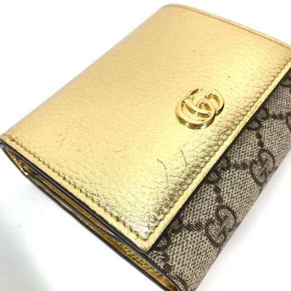 GUCCI Compact wallet GG Marmont Folded wallet Leather Gold/Beige - Picture 7 of 7